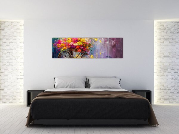 Obraz - Koło z kwiatami (170x50 cm)