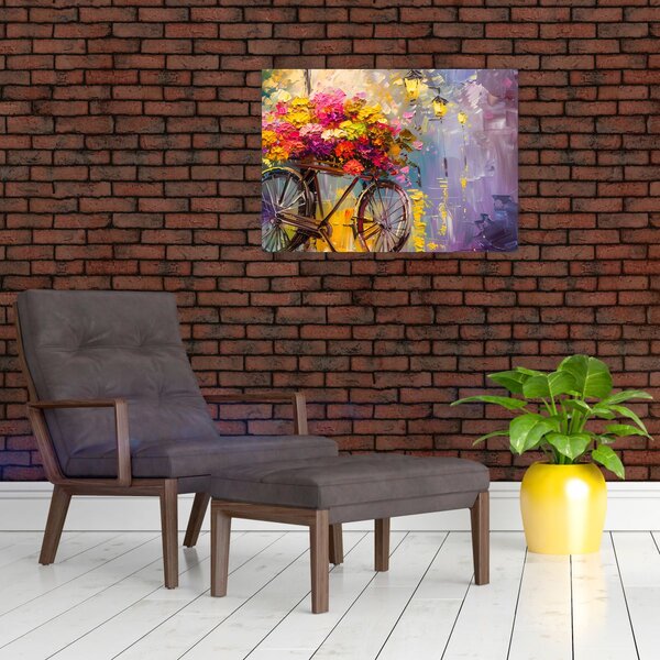 Obraz - Koło z kwiatami (70x50 cm)