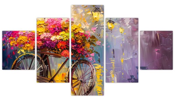 Obraz - Koło z kwiatami (125x70 cm)