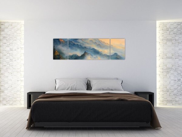 Obraz - Malowany górski krajobraz (170x50 cm)