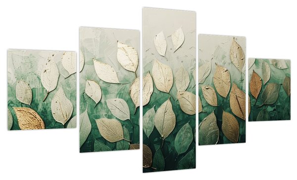 Obraz - Złoto-zielone liście (125x70 cm)