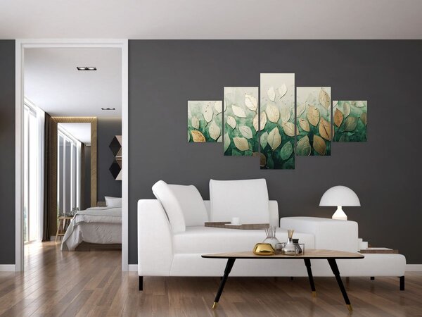Obraz - Złoto-zielone liście (125x70 cm)