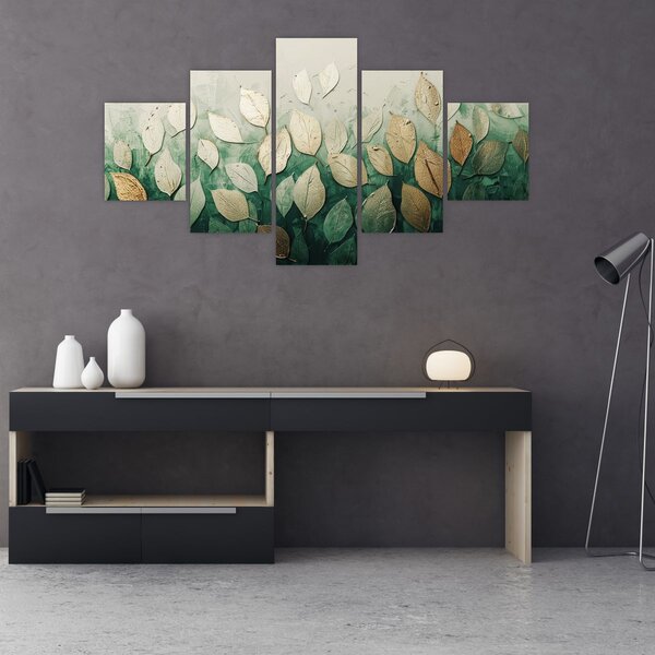 Obraz - Złoto-zielone liście (125x70 cm)