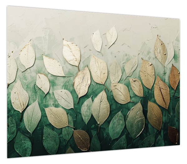 Obraz - Złoto-zielone liście (70x50 cm)