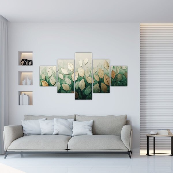 Obraz - Złoto-zielone liście (125x70 cm)