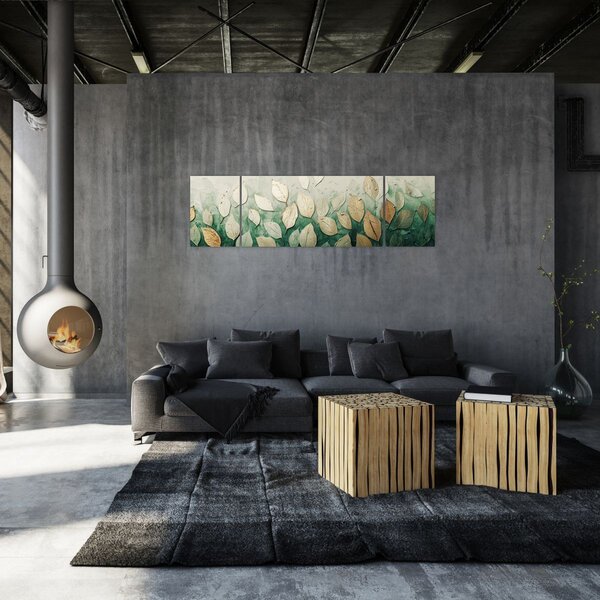 Obraz - Złoto-zielone liście (170x50 cm)