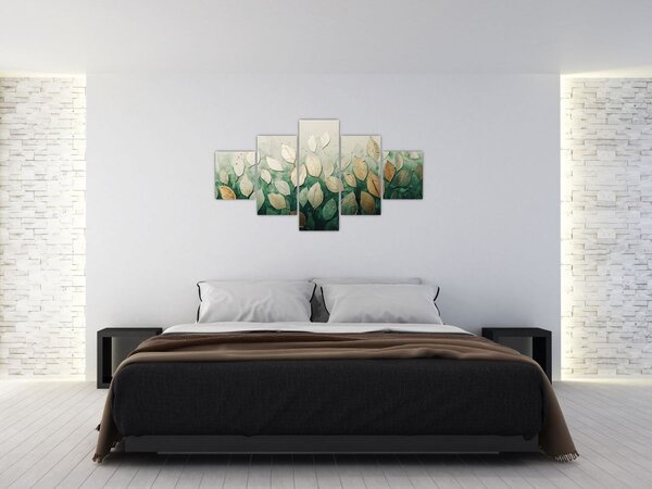 Obraz - Złoto-zielone liście (125x70 cm)
