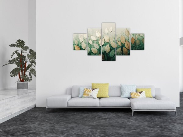 Obraz - Złoto-zielone liście (125x70 cm)