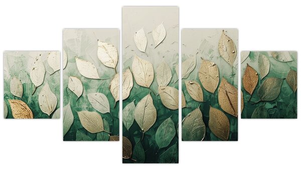 Obraz - Złoto-zielone liście (125x70 cm)