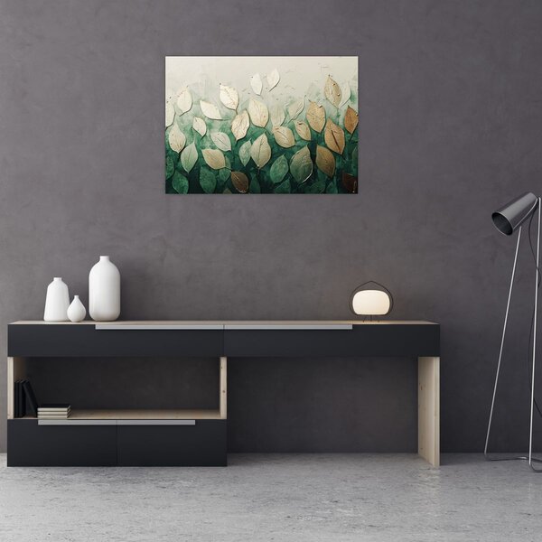 Obraz - Złoto-zielone liście (70x50 cm)