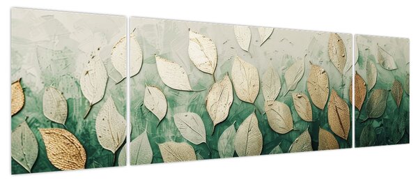 Obraz - Złoto-zielone liście (170x50 cm)