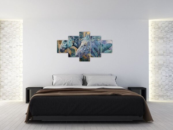 Obraz - Konie na złotym tle (125x70 cm)