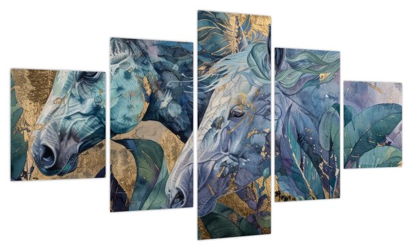 Obraz - Konie na złotym tle (125x70 cm)