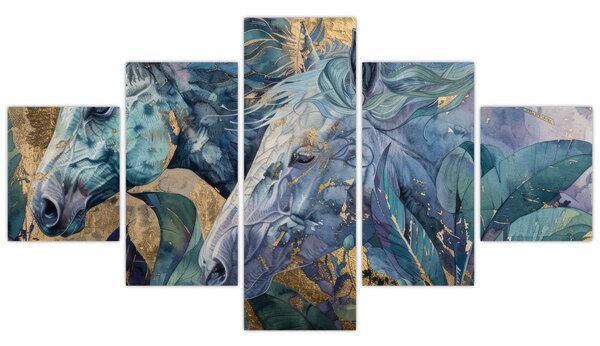 Obraz - Konie na złotym tle (125x70 cm)