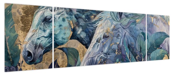 Obraz - Konie na złotym tle (170x50 cm)