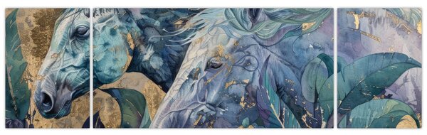 Obraz - Konie na złotym tle (170x50 cm)