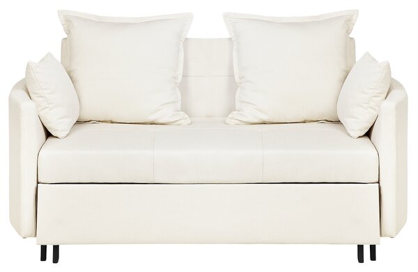 Sofa rozkładana dwuosobowa z funkcja spania poduszkami beżowa Hovin Beliani