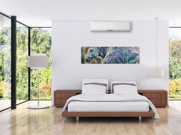 Obraz - Konie na złotym tle (170x50 cm)