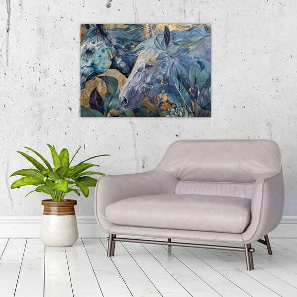 Obraz - Konie na złotym tle (70x50 cm)