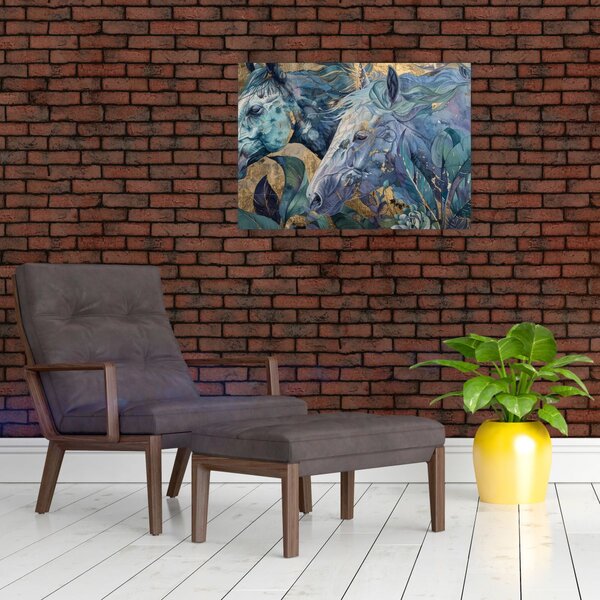 Obraz - Konie na złotym tle (70x50 cm)