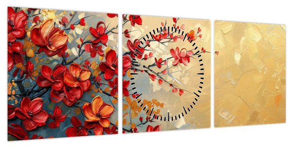 Obraz - Kwitnące drzewo (z zegarem) (90x30 cm)