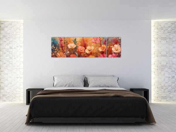 Obraz - Kwiaty łąkowe, malarstwo (170x50 cm)