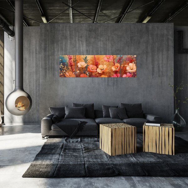 Obraz - Kwiaty łąkowe, malarstwo (170x50 cm)