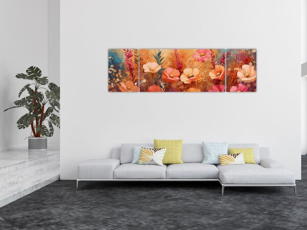 Obraz - Kwiaty łąkowe, malarstwo (170x50 cm)