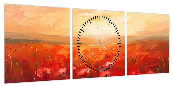 Obraz - Pole maków (z zegarem) (90x30 cm)