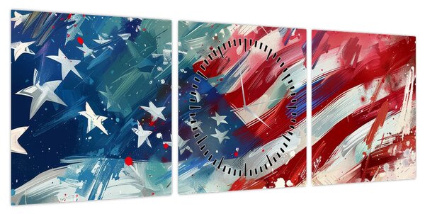 Obraz - Flaga USA (z zegarem) (90x30 cm)