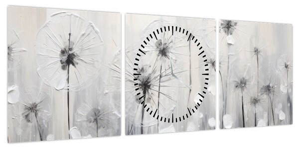 Obraz - Mlecze, malarstwo (z zegarem) (90x30 cm)