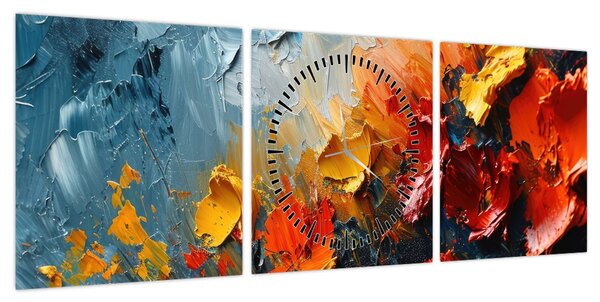 Obraz - Abstrakcyjny obraz kwiatów III. (z zegarem) (90x30 cm)