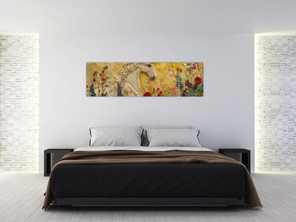Obraz - Jednorożec z kwiatami (170x50 cm)