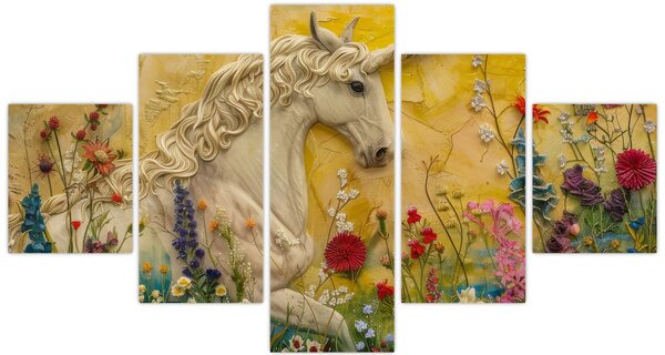 Obraz - Jednorożec z kwiatami (125x70 cm)