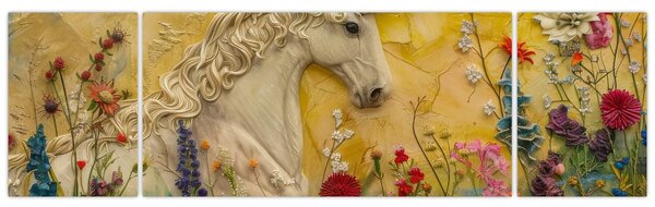 Obraz - Jednorożec z kwiatami (170x50 cm)