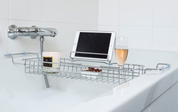 Metalowa regulowana półka na wannę w kolorze srebra PT LIVING Tub, 61-86 cm
