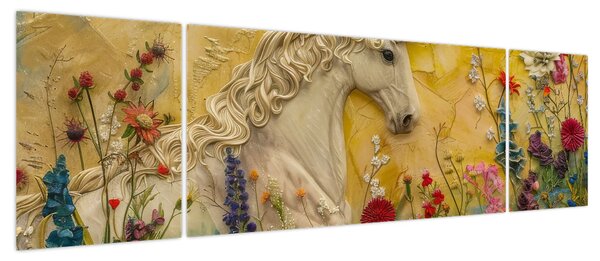 Obraz - Jednorożec z kwiatami (170x50 cm)