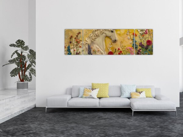 Obraz - Jednorożec z kwiatami (170x50 cm)