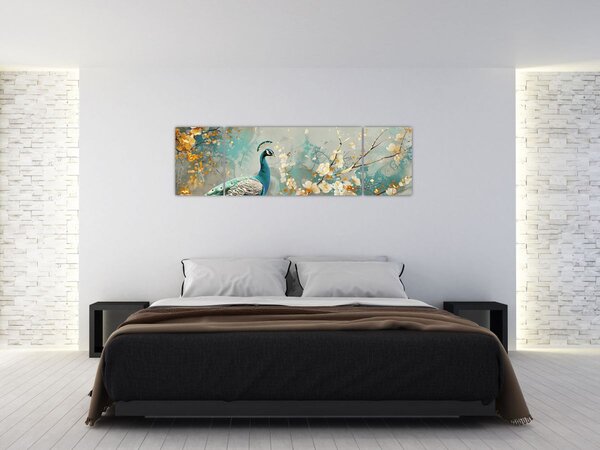 Obraz - Paw ze złotą dekoracją (170x50 cm)