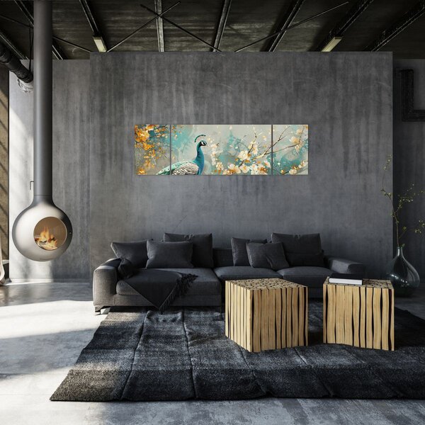 Obraz - Paw ze złotą dekoracją (170x50 cm)