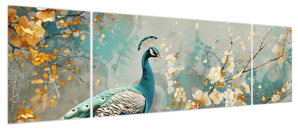 Obraz - Paw ze złotą dekoracją (170x50 cm)
