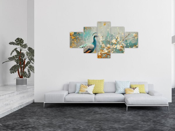 Obraz - Paw ze złotą dekoracją (125x70 cm)