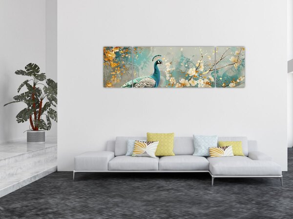 Obraz - Paw ze złotą dekoracją (170x50 cm)