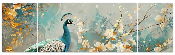 Obraz - Paw ze złotą dekoracją (170x50 cm)