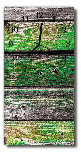 Zegar Szklany Pionowy Deski drewniane mech zielony
