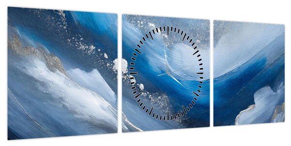 Obraz - Abstrakcja oceanu (z zegarem) (90x30 cm)