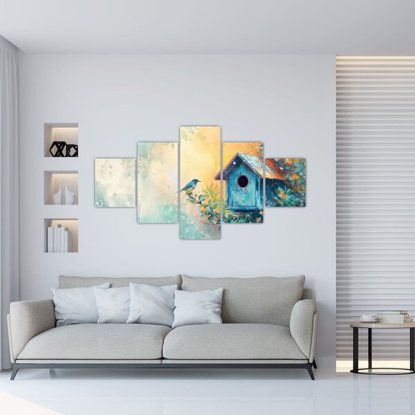 Obraz - Domek dla ptaków, akwarela (125x70 cm)