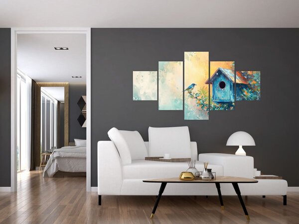Obraz - Domek dla ptaków, akwarela (125x70 cm)