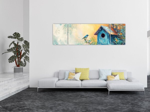 Obraz - Domek dla ptaków, akwarela (170x50 cm)