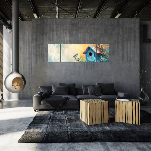 Obraz - Domek dla ptaków, akwarela (170x50 cm)